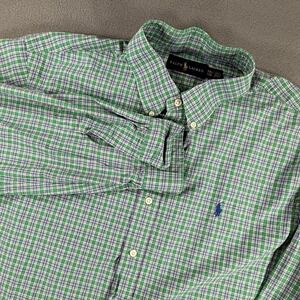 Ralph Lauren Men's Size Large Long Sleeve Button Down Shirt Green Blue Plaid